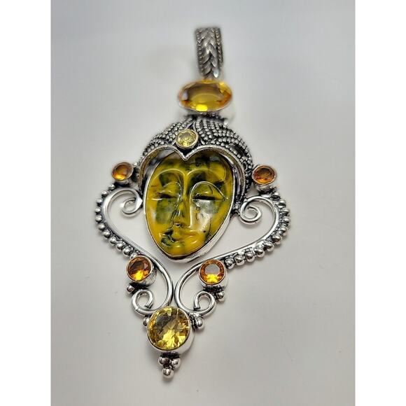 Radiant Sterling Silver Bali Goddess Pendant with Citrine and Smoky Quartz - Picture 7 of 9